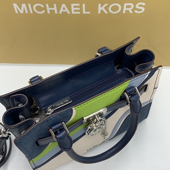 MICHAEL KORS Hamilton Small Patchwork Satchel NAVY MULTI COLOR - Picture 8 of 16